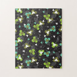 Happy Green Clover Blätter Art Pattern II Puzzle