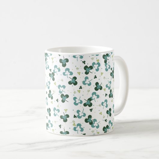 Happy Green Clover Blätter Art Pattern III Kaffeetasse (VorderseiteRechts)