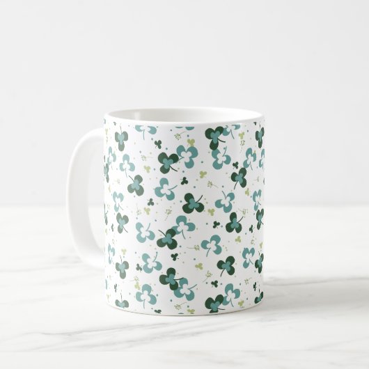 Happy Green Clover Blätter Art Pattern III Kaffeetasse (Vorderseite Links)