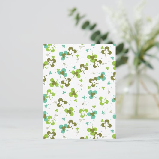 Happy Green Clover Blätter Art Pattern Postcard Postkarte (Stehend Vorderseite)