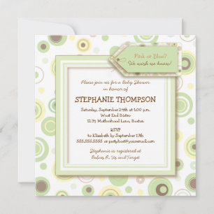 Happy Green Dots Neutral Baby Dusche Einladung
