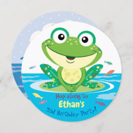 Happy Green Frog in Pond, 2. Geburtstags-Party Einladung