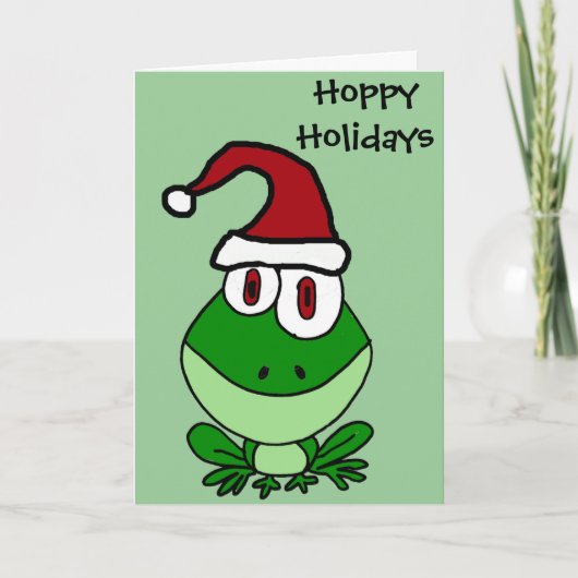 Happy Green Frog Wear Weihnachtsmannmütze Feiertagskarte (Vorderseite)