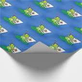 Happy green frogs on lily pad Cartoon Muster Geschenkpapier (Ecke)