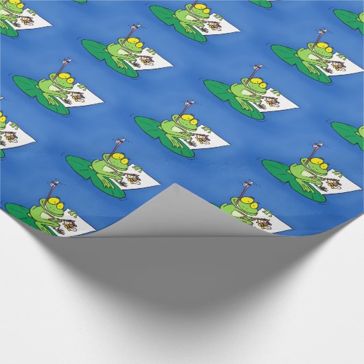 Happy green frogs on lily pad Cartoon Muster Geschenkpapier (Ecke)