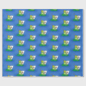 Happy green frogs on lily pad Cartoon Muster Geschenkpapier (Flach)