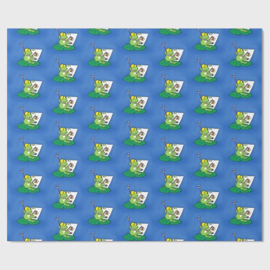 Happy green frogs on lily pad Cartoon Muster Geschenkpapier (Flach)