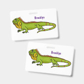 Happy Green iguana Cartoon Illustration Ausweis (Vorder- & Rückseite)