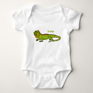 Happy Green iguana Cartoon Illustration Baby Strampler