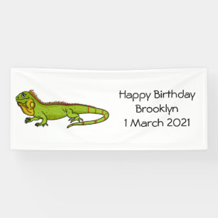 Happy Green iguana Cartoon Illustration Banner