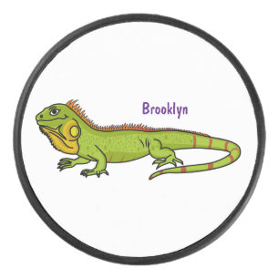 Happy Green iguana Cartoon Illustration Eishockey Puck
