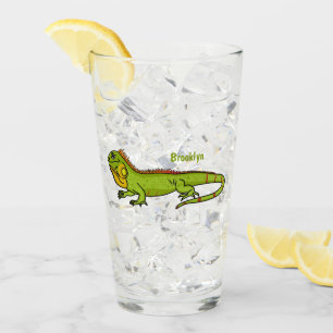 Happy Green iguana Cartoon Illustration Glas