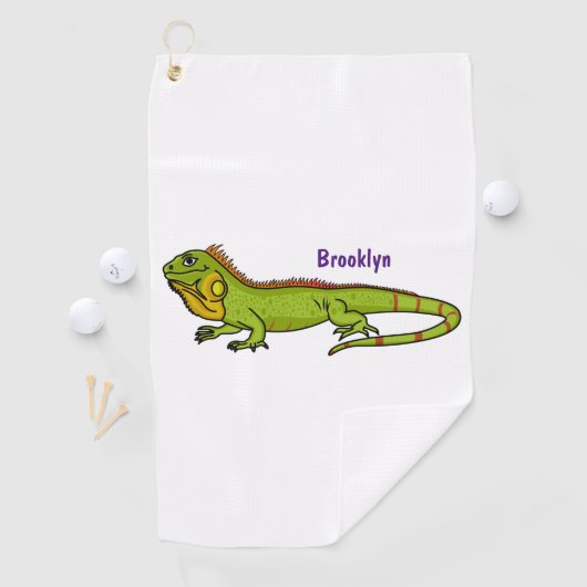 Happy Green iguana Cartoon Illustration Golfhandtuch (Insitu)