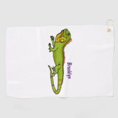 Happy Green iguana Cartoon Illustration Golfhandtuch (Horizontal)
