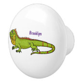 Happy Green iguana Cartoon Illustration Keramikknauf (Rechts)