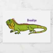 Happy Green iguana Cartoon Illustration Lebensmitteletikett (Einzelnes Label)