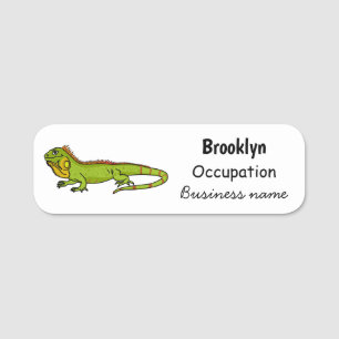 Happy Green iguana Cartoon Illustration Namensschild
