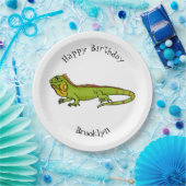 Happy Green iguana Cartoon Illustration Pappteller (Party)