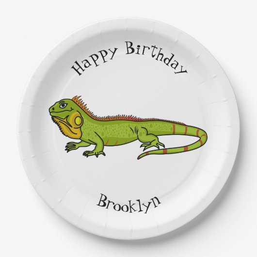 Happy Green iguana Cartoon Illustration Pappteller (Vorderseite)