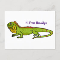 Happy Green iguana Cartoon Illustration