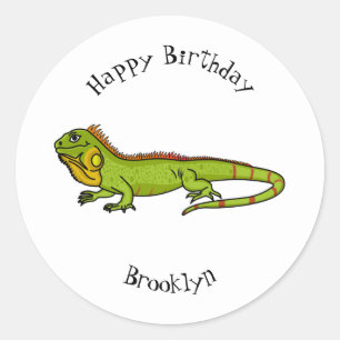 Happy Green iguana Cartoon Illustration Runder Aufkleber