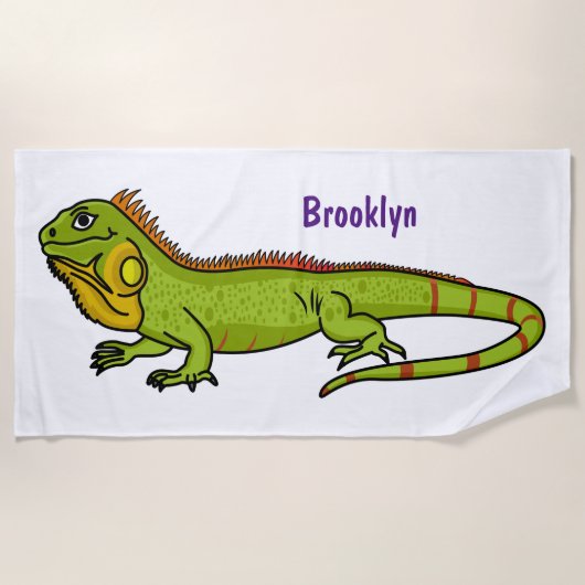Happy Green iguana Cartoon Illustration Strandtuch (Vorderseite)