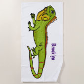 Happy Green iguana Cartoon Illustration Strandtuch (Vorderseite)