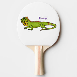 Happy Green iguana Cartoon Illustration Tischtennis Schläger