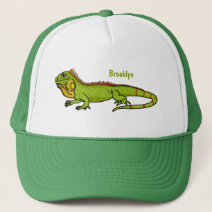 Happy Green iguana Cartoon Illustration Truckerkappe