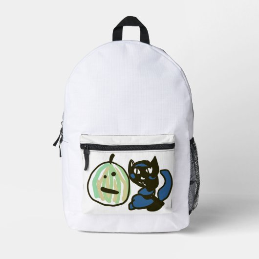 Happy Green Jack o Lantern Black Cat  Bedruckter Rucksack (Vorderseite)
