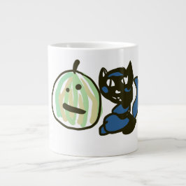 Happy Green Jack o Lantern Black Cat  Jumbo-Tasse