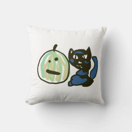 Happy Green Jack o Lantern Black Cat  Kissen
