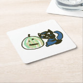 Happy Green Jack o Lantern Black Cat  Rechteckiger Pappuntersetzer (angewinkelt)