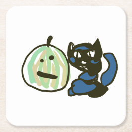 Happy Green Jack o Lantern Black Cat  Rechteckiger Pappuntersetzer