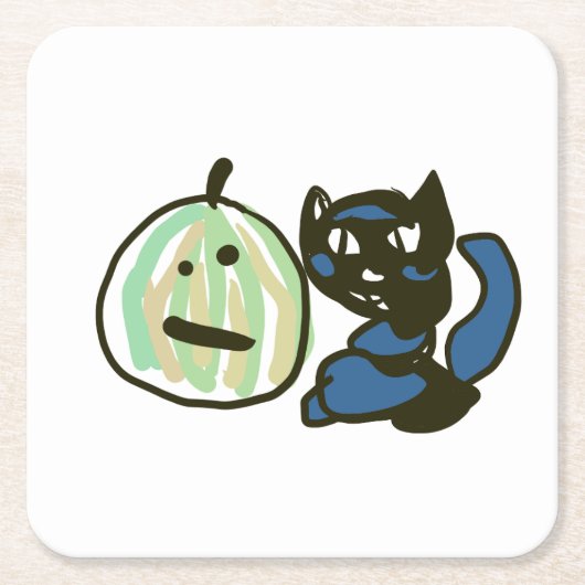 Happy Green Jack o Lantern Black Cat  Rechteckiger Pappuntersetzer (Vorderseite)