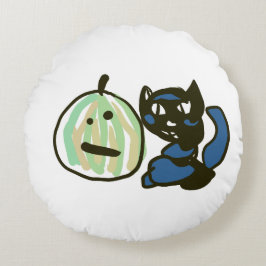 Happy Green Jack o Lantern Black Cat  Rundes Kissen