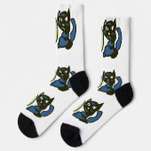 Happy Green Jack o Lantern Black Cat  Socken (Linkes Detail)