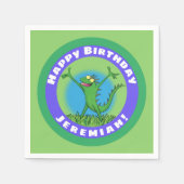 Happy green lächelnd animierte Leguaneidechse Serviette (Vorderseite)