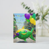 Happy Green Mardi Gras Fish Postkarte (Stehend Vorderseite)
