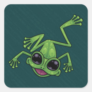 Happy Green Tree Frog Quadratischer Aufkleber
