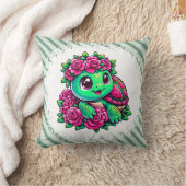Happy Green Turtle with Pink Roses Kissen (Decke)