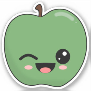 Happy Green Winking Apple Aufkleber