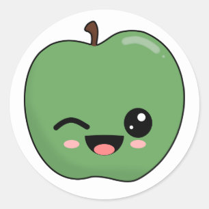 Happy Green Winking Apple Runder Aufkleber