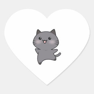 Happy Grey Walking Cat Cartoon Herz-Aufkleber