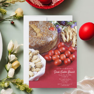 Happy Griechisch Ostern mit Tsoureki Brotkarte Einladung