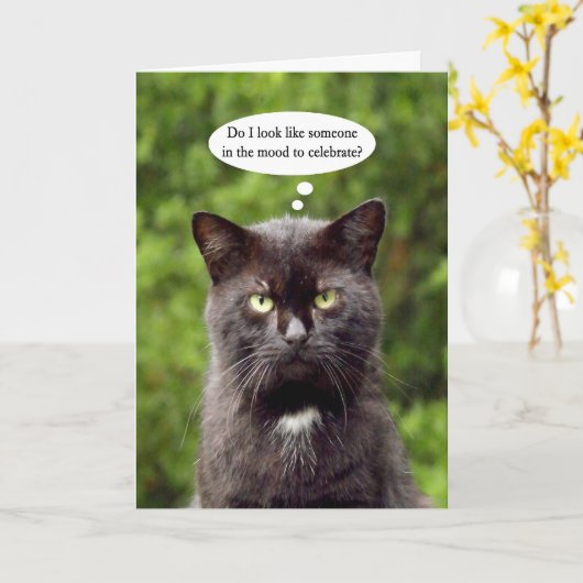 Happy Grouch Day Black störte Katze Grußkarte Karte (Gelbe Blume)