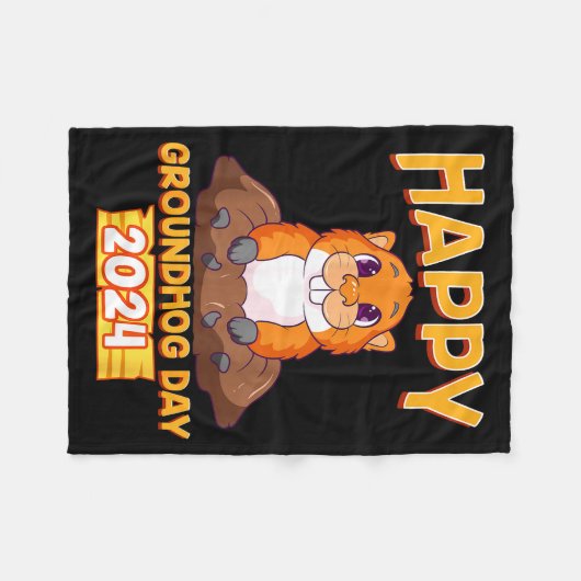 Happy Groundhog Day 2024 Woodchuck Weather Meteoro Fleecedecke (Vorderseite (Horizontal))