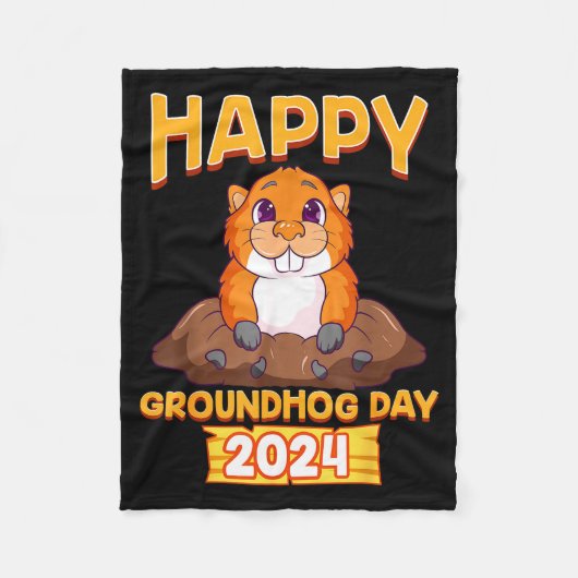 Happy Groundhog Day 2024 Woodchuck Weather Meteoro Fleecedecke (Vorderseite)