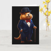 Happy Groundhog Day 2026 Groundhog Gentleman Hat  Karte (Gelbe Blume)