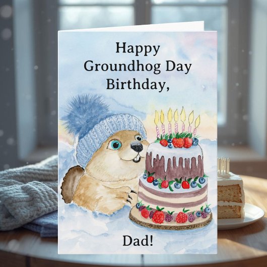 Happy Groundhog Day Birthday Groundhog with Cake Karte